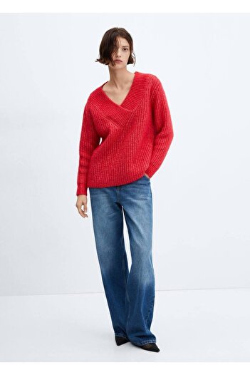 MANGO Woman V-neck thick knitwear sweater