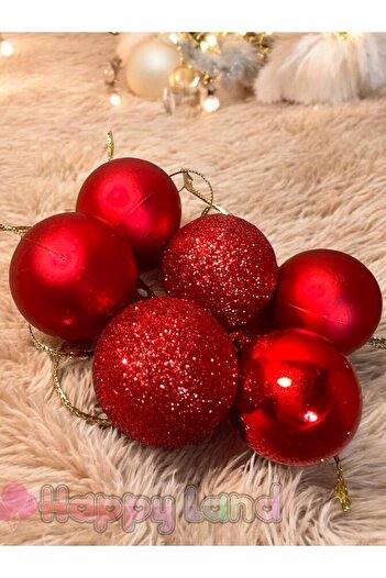 Happyland Christmas Ball 3 cm 6 Pieces Cici Ball Red Christmas Pine Tree Ornament Decor Ornament Set