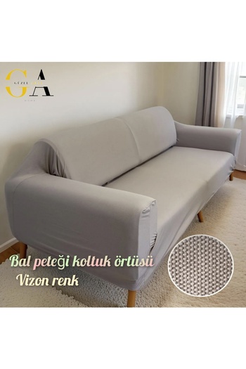 Güzel Aral Seat Cover Honeycomb Pattern Three-Person Seat Cover. Non-Pilling (Mink Color)