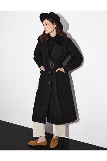 Kayra Black Cap with Buttons and Belt