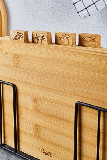 Perotti Rino Set of 4 Metal Stand Bamboo Cutting Boards
