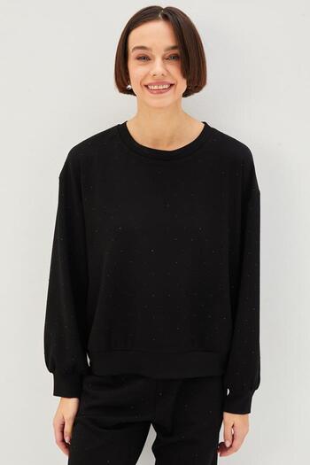 Allyco Stoned Crew Neck Black Knitted Comfortable Fit Sweatshirt