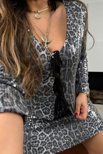 Sohotique By P Fusta mini cu paiete leopard gri