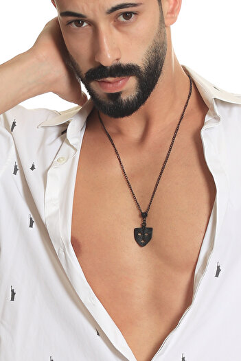 LABALABA Men's Black Oxide Plated Mask Icon Pendant Necklace