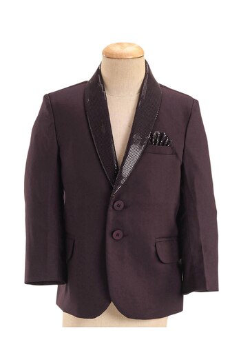 Babyhug Woven Full Sleeves Three Piece Solid Colour Party Suit with Bow - Maroon