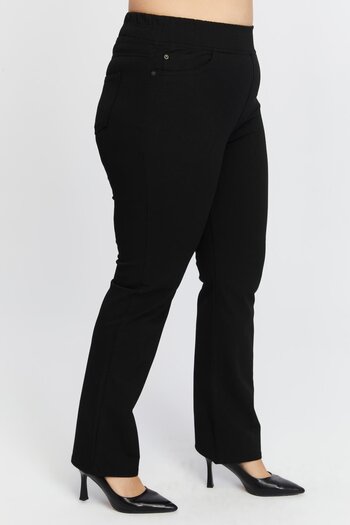 RMG Large Size Winter Black Trousers with Elastic Waist