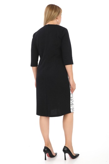 etselements Evening Dress with Print Crew Neck and Button Detail - 7071