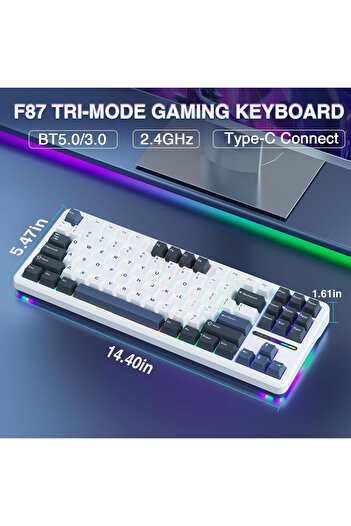 Aula F87 80% Tri-Mode RGB Wireless Mechanical Gaming Keyboard, Greenwood V3 Switches TKL Hot Swappable