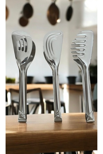 LeesHome Luxury Silver 3-Piece Tongs Set - Salad, Cake, Pasta M-55