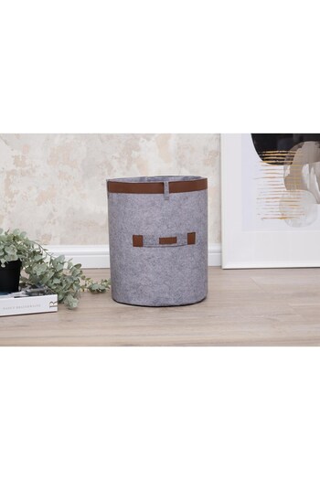 Buti Leather Stripe Round Practical Multi-Purpose Window Bag Scrap Organizer Mega Gray 103808