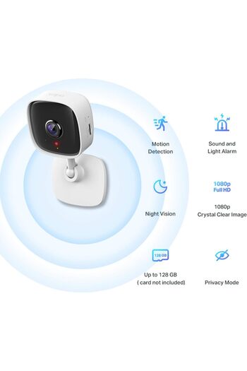 TP-LINK Tapo C100 Mini Indoor Smart CCTV Camera 1080p Two-Way Audio Night Vision SD White