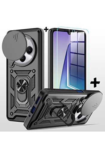 m.tk moveteck Xiaomi Redmi 14C Case with Camera Protection Sliding Ring Armor Armor Cover + 9H Screen Protector Glass Set