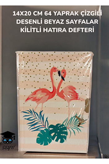SEYFİKİRTASİYE 64 de coli în dungi - Caiet de amintiri cu blocare, seria Daily Flamingo Lama, 14x20 CM