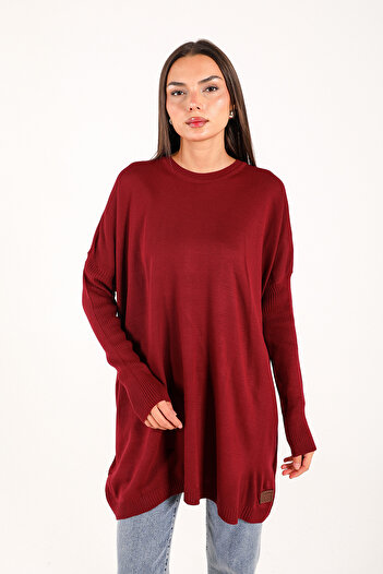 Melike Tatar Claret Red Basic Knitwear Tunic 70-2171