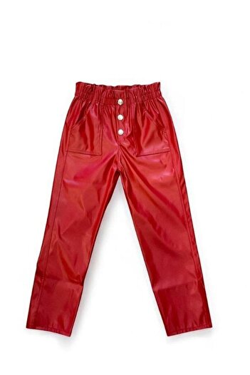Zekids Girl's Leather Buttoned Elastic Waist Trousers