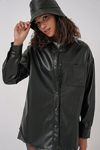 Bigdart Πουκάμισο 20134 Oversize Faux Leather - Μαύρο