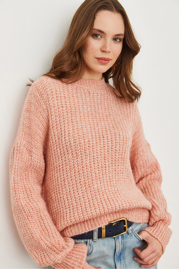 Olalook Women's Powder Thick Knit Raised Balloon Sleeve Knitwear Sweater Kzk- 19000863