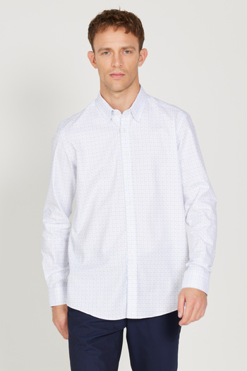 ALTINYILDIZ CLASSICS Πουκάμισο Slim Fit με κρυφό γιακά με κουμπιά καρό 100% βαμβάκι