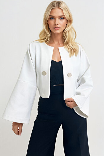 Trend Alaçatı Stili Women's Ecru Button Detail Open Front Short Jacket Alc-X12490