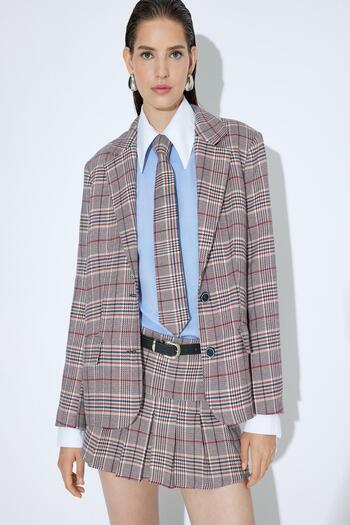 Koton Red Plaid Women's Jacket 5Wak50089Pw