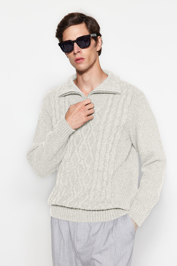 Trendyol Collection Ecru Regular Half Turtleneck Hair Knit Sweater Tmnaw24Kz00047