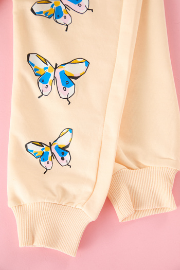 TRENDYOLKIDS Beige Girls Printed Knitted Bottom-Top Suit Tkdaw25Au00163