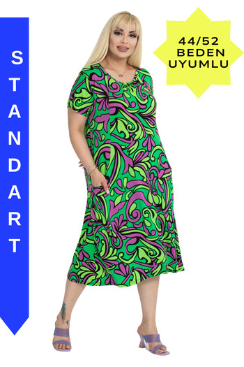 MELSAY Women's Short Sleeve Chest Cup Pocket Grass Green Tropical Pattern Dress