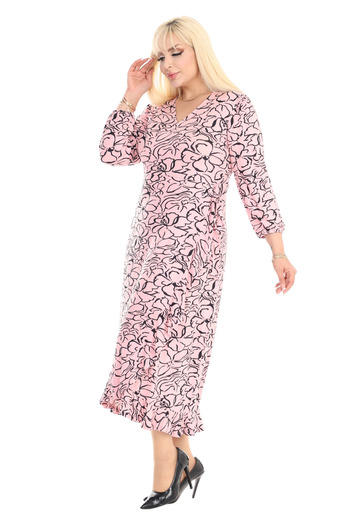 MELSAY Plus Size Salmon Floral Print Double-Breasted Collar Midi Dress