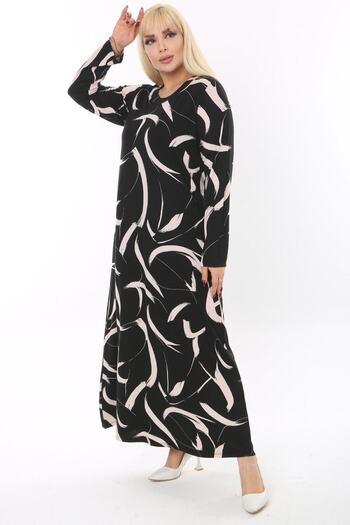 MELSAY Women's Winter Soft Fabric White Feather Pattern Large Size Dress