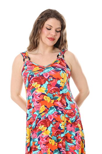 MELSAY Yellow Rose Pattern - Large Size Women's Strappy Dress