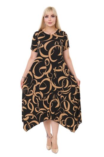 MELSAY Plus Size Tan Wavy Asymmetrical Dress