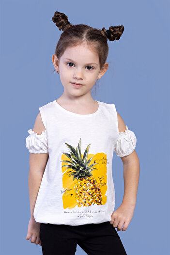 Toontoy Girl's Pineapple Pattern Detailed T-shirt