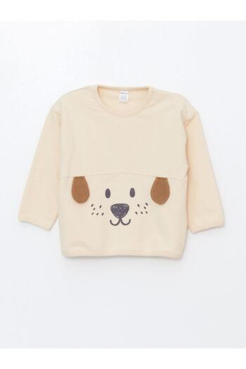 LC Waikiki baby Bej Bisiklet Yaka Nakışlı Erkek Bebek Sweatshirt ve Eşofman Alt 2'li Takım