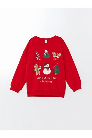LC Waikiki Lcw Kids Red Crew Neck Long Sleeve Christmas Themed Baby Boy Sweatshirt
