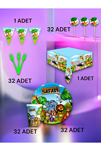 VibeHome Safari Themed Premium Set for 32 - Birthday Party and Fun Events