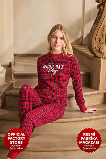 Aydoğan Red Rib Pajamas Set - Crew Neck, Long Sleeve B8-1 Aydogan ®