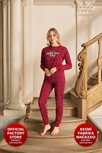 Aydoğan Red Rib Pajamas Set - Crew Neck, Long Sleeve B8-1 Aydogan ®