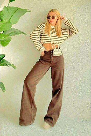 DRC trend Super High Waist Brown Lycra Palazzo Jeans - Wide Leg