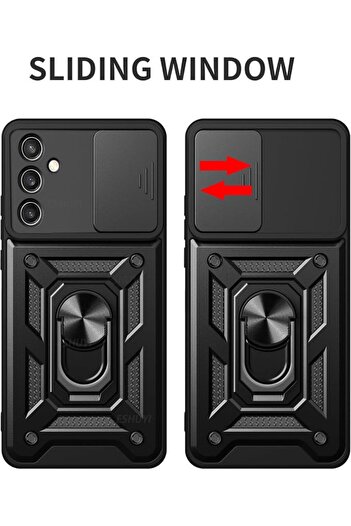 Fibaks Samsung Galaxy S24 Fe Case with Camera Protection Sliding Ring Armor Military Tank Protective Cover