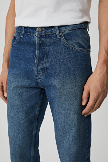 GRIMELANGE BRUNO Erkek Regular Fit Rahat Kesim Kalın Dokulu Yıkama Efektli Magic Denim Orta Mavi Jeans