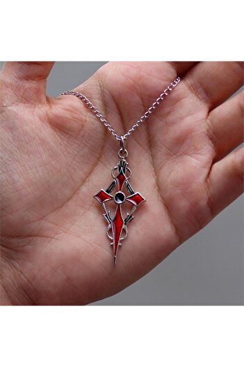 Köstebek Kırmızı Sacina Gothic Cross Kolye