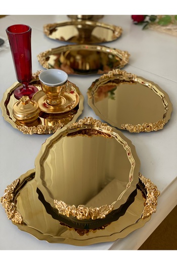 SEVA ÇELİK 20*25 cm Shiny Gold Oval Handle 6 Pieces Service and Presentation Table