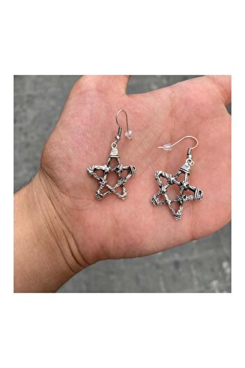 Köstebek Pentagram Star Silver Küpe