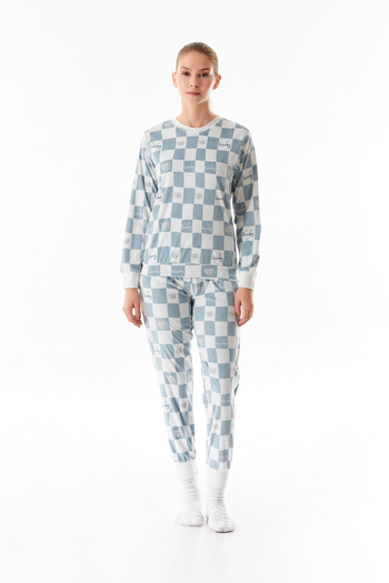 Fulla Moda Set de 2 pijamale din catifea cu model de tablă