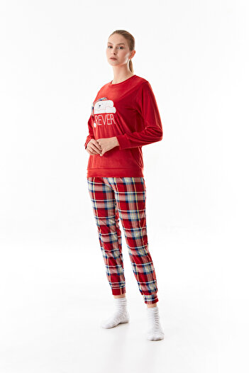 Fulla Moda Embroidered Crew Neck 2-Piece Velvet Pajamas Set