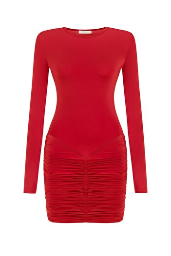 AQUELLA LEONIE MİNİ KIRMIZI DRAPE ELBİSE