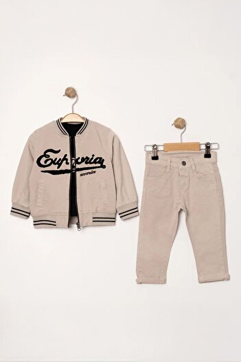Minigimin Cicileri 1-4 Years Boys' Mini Suit - Blazer with College Collar, 3-Piece Set - Mink