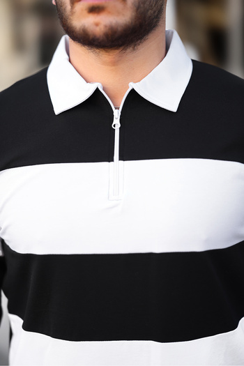 comstar Men's Half Zipper Double Color Basic Black Sweat