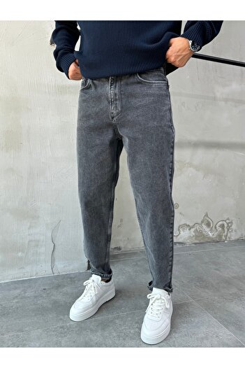 DİFRANSEL Men's Comfortable Fit Dark Gray Boyfriend Pants