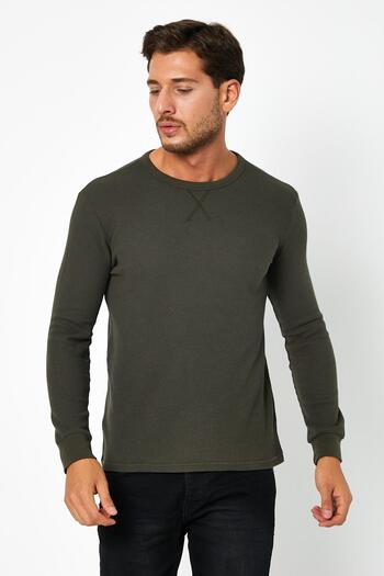 Polo State Erkrk Waffle Special Textured Fabric Standard Fit Long Sleeve Basic T-Shirt